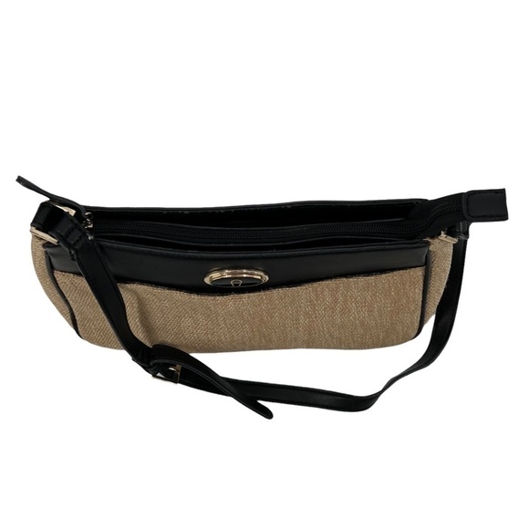 Etienne Aigner Black Tan Jute Adjustable Strap Shoulder Bag Purse - Picture 5 of 11